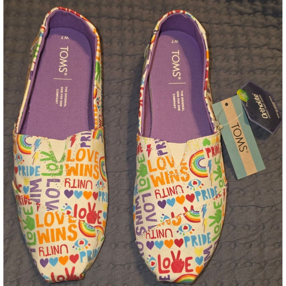 TOMS Alpargata Multi Unity Love Wins Print Pride Shoes Womens 7 New W/Tag